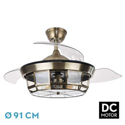 Ventilador Dc Tornado Cuero 3xe27 91d 3aspas Desplegables 6velocidades C/remoto Y Temporizador