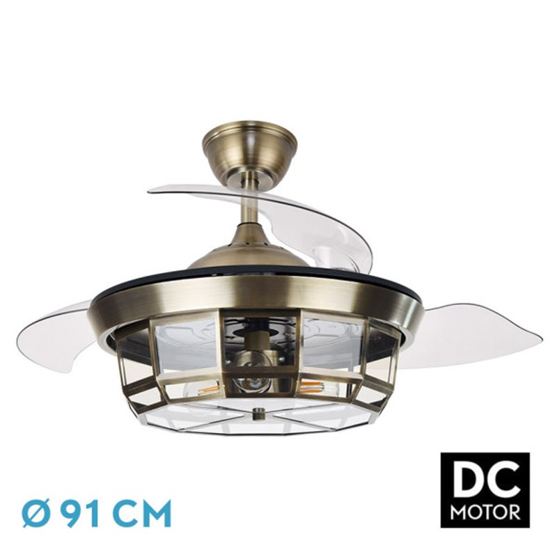 Ventilador Dc Tornado Cuero 3xe27 91d 3aspas Desplegables 6velocidades C/remoto Y Temporizador