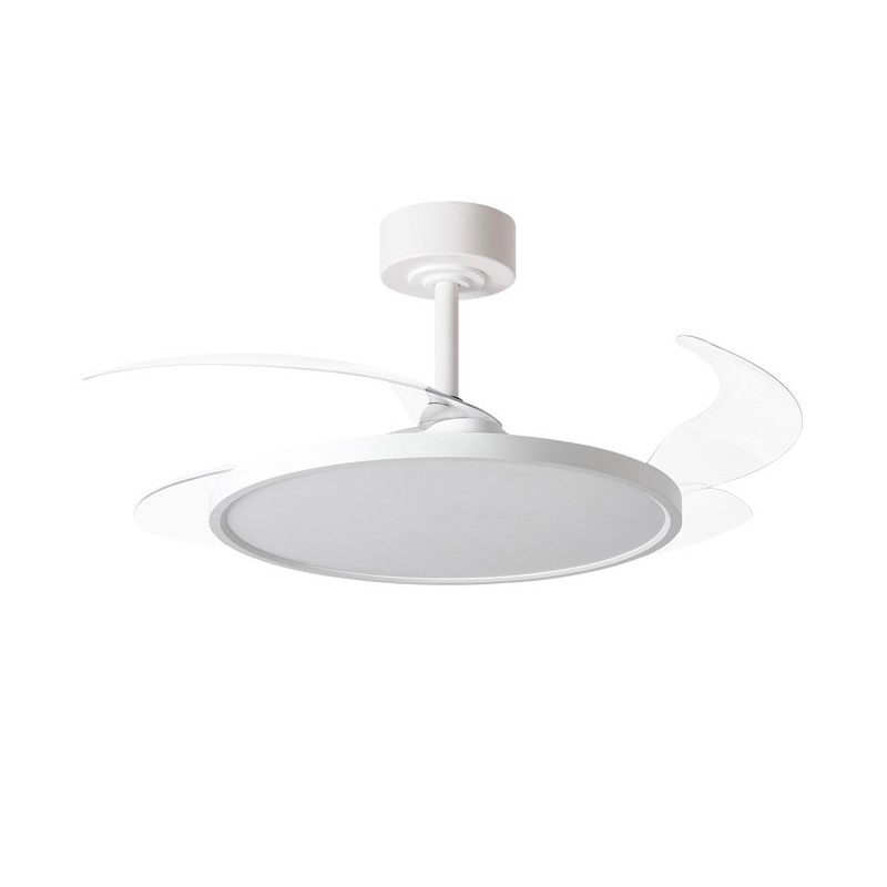 Ventilador DC SLIM blanco, 4 aspas retráctiles, 72W LED 3000|4000|6000K, Al.35xD.106/50cm