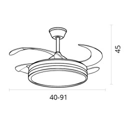 Ventilador DC NEW ASGARD MINI negro, 4 aspas retráctiles, 48W LED 3000|4000|6000K, Al.45xD.91/40cm