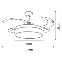 Ventilador DC SIMUN marrón, 4 aspas retráctiles, 72W LED 3000|4000|6500K, Al.35xD.107/50cm