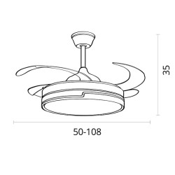 Ventilador DC ROBIN blanco, 4 aspas retráctiles, 72W LED 3000|3500|6500K, Al.35xD.107/50cm