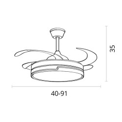 Ventilador DC ROBIN MINI negro, 4 aspas retráctiles, 48W LED 3000|4000|6000K, Al.35xD.91/40cm