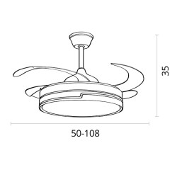 Ventilador DC ROBIN negro, 4 aspas retráctiles, 72W LED 3000|3500|6500K, Al.35xD.107/50cm