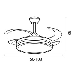 Ventilador DC DUNE cuero, 4 aspas retráctiles, 72W LED 3000|4000|6000K, Al.35xD.108/50cm