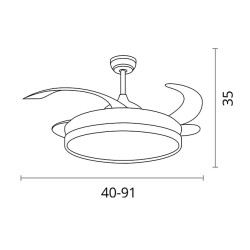 Ventilador DC COSMOS blanco/haya, 4 aspas retráctiles, 72W LED 3000|4000|6000K, Al.35xD.108/50cm