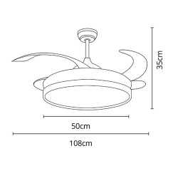 Ventilador DC COSMOS negro/haya, 4 aspas retráctiles, 72W LED 3000|4000|6000K, Al.35xD.108/50cm