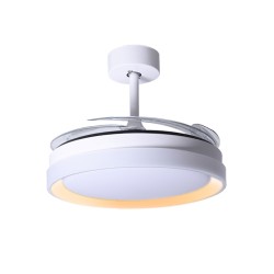 Ventilador DC KIGALI MINI blanco/oro, 4 aspas retráctiles, 48W LED 3000|4000|6000K, Al.35xD.91/40cm