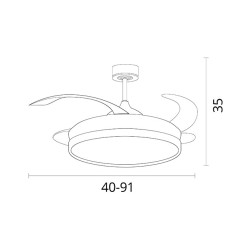 Ventilador DC KIGALI MINI blanco/plata, 4 aspas retráctiles, 48W LED 3000|4000|6000K Al.35xD.91/40cm