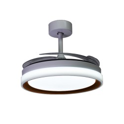 Ventilador DC KIGALI MINI blanco/marrón, 4 aspas retráctiles 48W LED 3000|4000|6000K Al.35xD.91/40cm