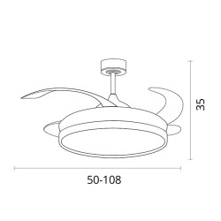 Ventilador DC KIGALI blanco/blanco, 4 aspas retráctiles, 72W LED 3000|4000|6000K, Al.35xD.108/50cm