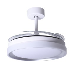 Ventilador DC KIGALI blanco/plata, 4 aspas retráctiles, 72W LED 3000|4000|6000K, Al.35xD.108/50cm