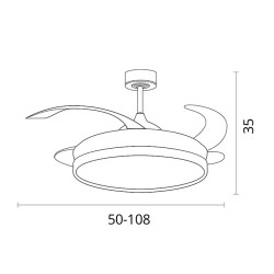 Ventilador DC KIGALI blanco/plata, 4 aspas retráctiles, 72W LED 3000|4000|6000K, Al.35xD.108/50cm