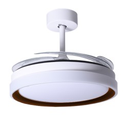 Ventilador DC KIGALI blanco/marrón, 4 aspas retráctiles, 72W LED 3000|4000|6000K, Al.35xD.108/50cm