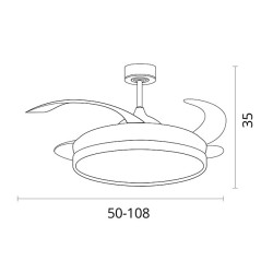 Ventilador DC KIGALI blanco/marrón, 4 aspas retráctiles, 72W LED 3000|4000|6000K, Al.35xD.108/50cm