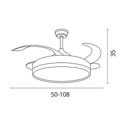 Ventilador DC KEPLER oro, 4 aspas retráctiles, 72W LED 3000|4000|6000K, Al.35xD.108/50cm