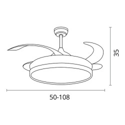 Ventilador DC TORONTO blanca, 4 aspas retráctiles, 72W LED 3000|4000|6000K, APP, Al.35xD.108/50cm