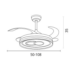 Ventilador DC LUNA blanco, 4 aspas retráctiles, 72W LED 3000|4000|6000K, Al.35xD.108/50cm