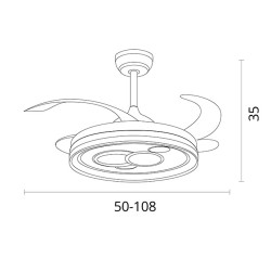 Ventilador DC DAFNE blanco, 4 aspas retráctiles, 72W LED 3000|4000|6000K, Al.35xD.108/50cm