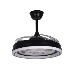 Ventilador DC DAFNE negro, 4 aspas retráctiles, 72W LED 3000|4000|6000K, Al.35xD.108/50cm