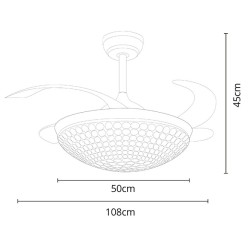 Ventilador DC VERMONT níquel, 4 aspas retráctiles, 72W LED 3000|4000|6000K, Al.45xD.108/50cm