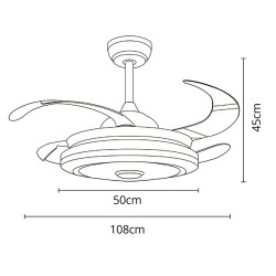 Ventilador DC SOLANO níquel, 4 aspas retráctiles, 72W LED 3000|4000|6000|RGBK, Al.45xD.108/50cm