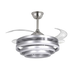 Ventilador DC SFERA niquel, 4 aspas retráctiles, 72W LED 3000|4000|6000K, Al.45xD.108/50cm