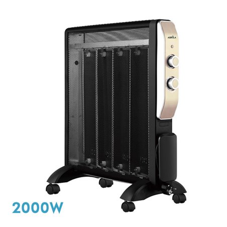 Radiador De Mica Abrigo 2000w 4elementos Negro/oro 2potencias Antivuelco,luz Ind.termost.reg.61,5x56x26,5 Cm