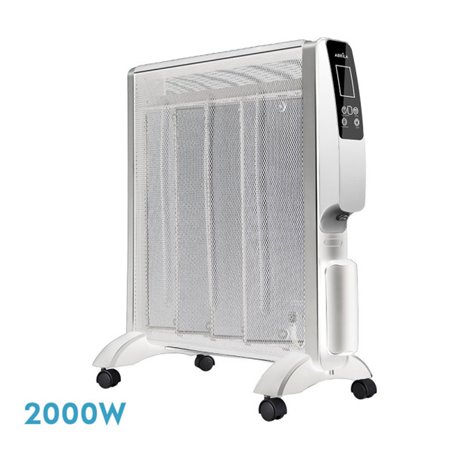 Radiador De Mica Abrigo 2000w 4elem Blanco/plata Remoto 2potencias Antivuelco Temporiz.display 61,5x56x26,5 Cm