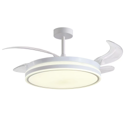Ventilador DC RODAS blanco, 4 aspas retráctiles, 72W LED 3000|4000|6000K, Al.30/40xD.108/50cm