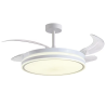 Ventilador DC RODAS blanco, 4 aspas retráctiles, 72W LED 3000|4000|6000K, Al.30/40xD.108/50cm